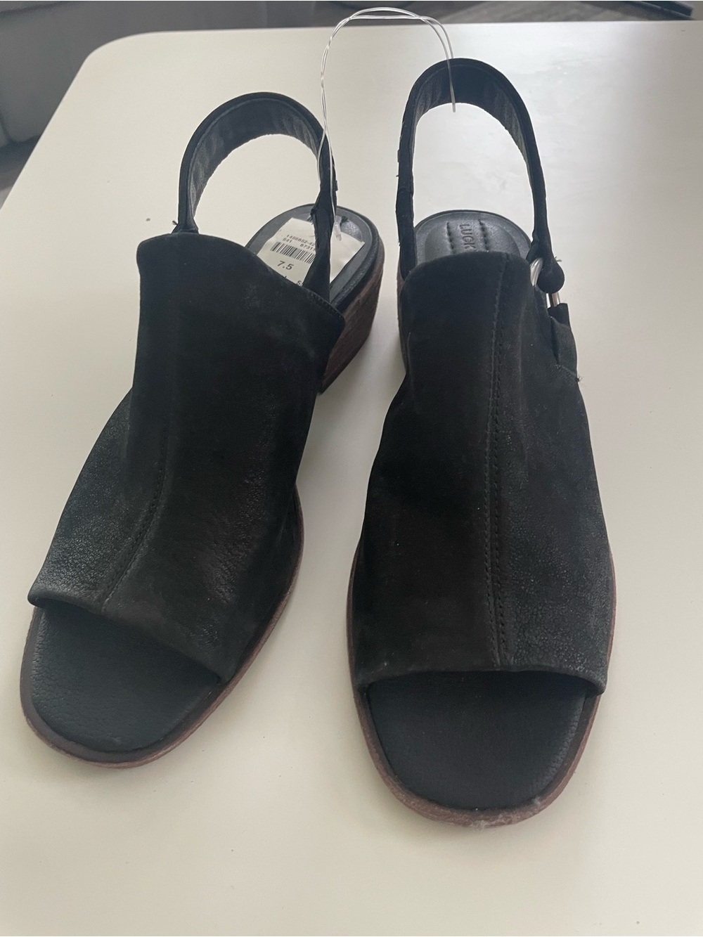Lucky Brand Women's Black Slingback Open Toe Block Heel, Braided Strap 7.5